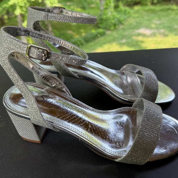 Elegant Silver Glitter Heels with Ankle Strap - Picture 1 of 5